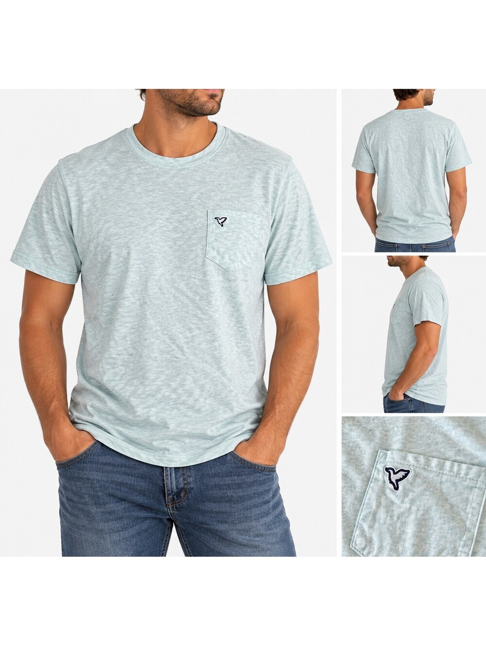 Birddogs Men’s XL Heather Light Seafoam Green Pocket T-Shirt Embroidered Logo